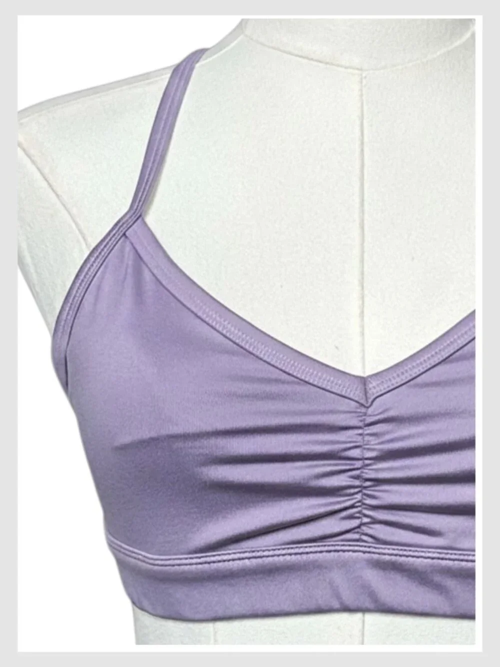 Alo Yoga Sunny Strappy Bra Lavender Purple Strappy Back Ruched Front M